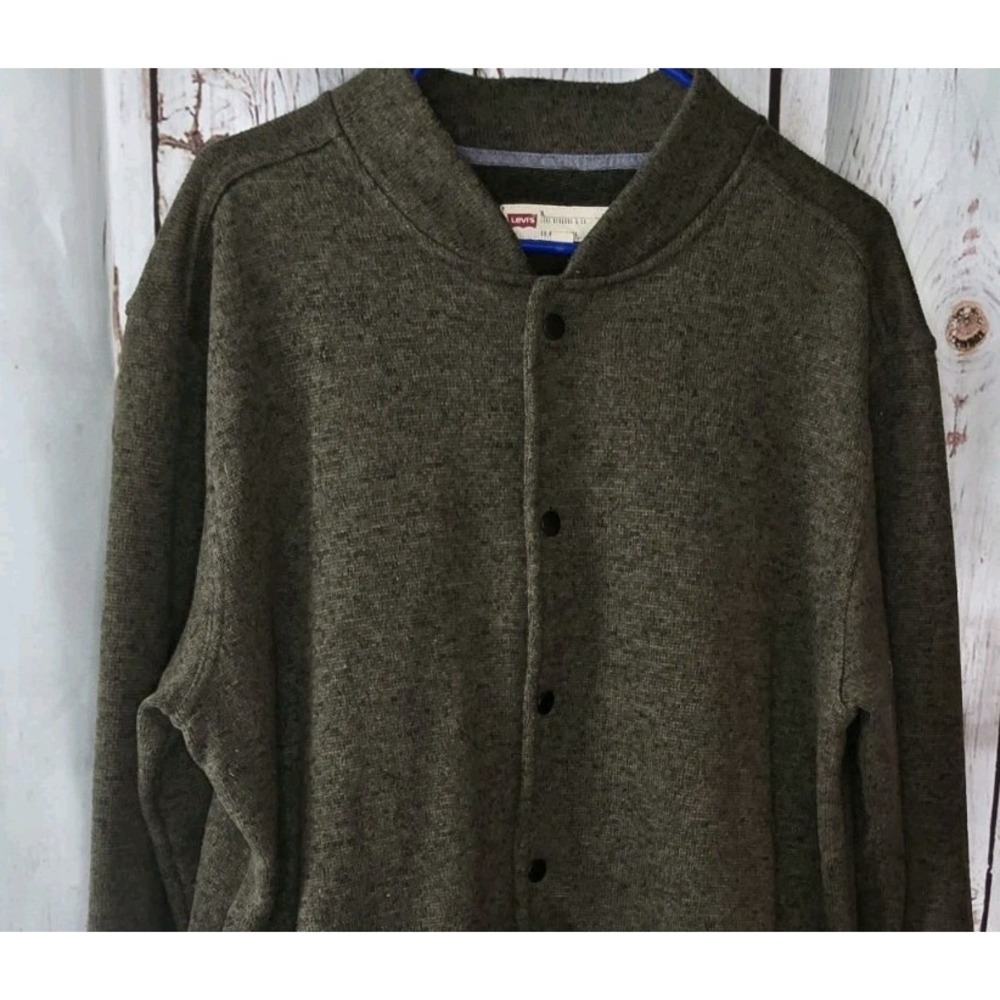 Levi's Men's XL Extra Large Green Knit Snap- Button Academia Jacket Pockets Warm - Picture 2 of 5
